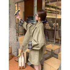 批发卡其色风衣外套女2025<b class='q'>春</b>秋新款韩版宽松显瘦中长款英伦风大衣ins