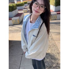 批发日系双面穿外套女春<b class='q'>秋</b>季2025新款小个子宽松短款翻领格子夹克上衣