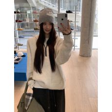 批发韩式复古连帽毛衣女2025新款慵懒高级感长袖上衣小众不撞款针织衫