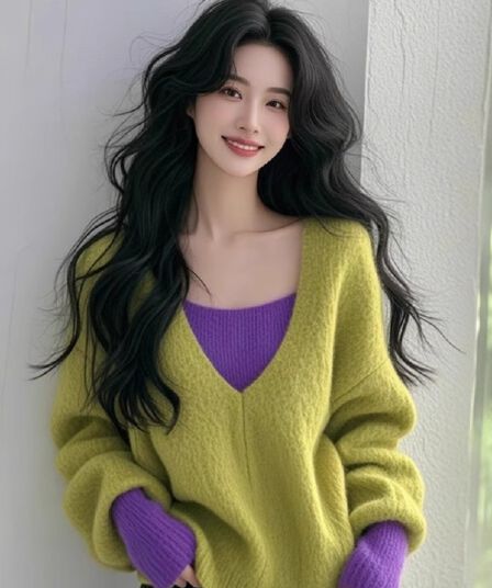 패치워크 페이크 레이어드 V넥 스웨터 여성 의류 2025 가을 겨울철 아름다운 잘 생긴 도파민 니트 스웨터 맨위