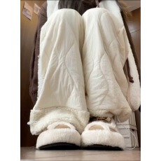 批发粉色摇粒绒棉裤女秋冬2025新款休闲保暖裤加绒裤子拼接毛绒阔腿裤