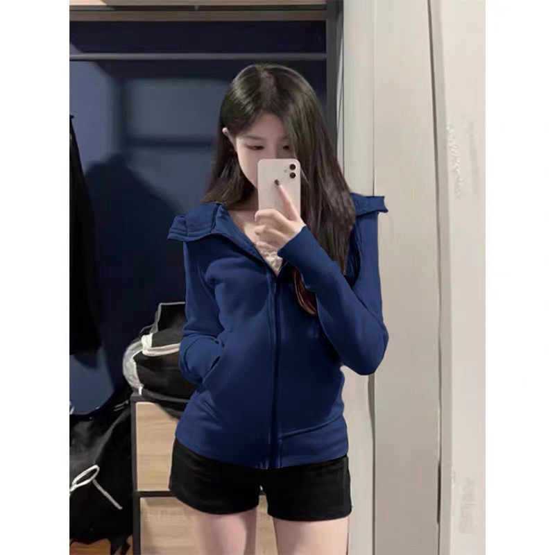 MY16157# 新款连帽卫衣女外套休闲宽松慵懒风爆款拉链开衫潮女裝貨源服...