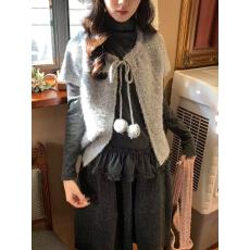 批发圆领毛衣外套女2025春秋新款设计感荷叶边系带针织<b class='q'>开衫</b>短上衣马甲