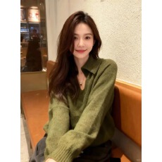 批发<b class='q'>大码</b>女装复古翻领套头毛衣秋冬季2025新款胖mm高级显瘦针织衫上衣