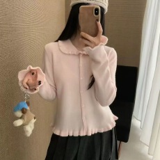 批发2026早春娃娃领木耳边针织开衫内搭超好看女装毛衣可外穿爆款上衣