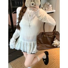 批发原版面料 白色蕾丝花边长袖打底衫女秋季温柔<b class='q'>宽松</b>内搭T恤上衣