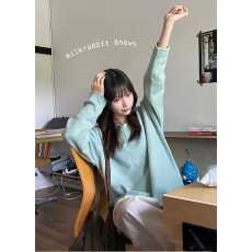 批发小卷边花纱套头v领<b class='q'>毛衣</b>女秋季宽松慵懒针织衫上衣