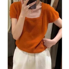 批发灰色方领短袖针织衫女早春2026<b class='q'>新款</b>内搭<b class='q'>打底衫</b>毛衣小飞袖夏款上衣