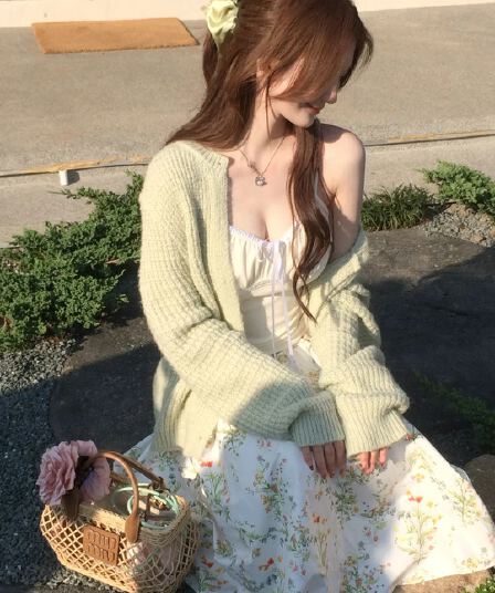 프랑스식 느긋한 바람 황색 니트 오픈 가디건 여성 봄 새로운 부드러운 바람 외국 가스 루즈핏 고유 한 아름다운 스웨터 트렌디