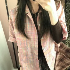 批发彩色格纹<b class='q'>短袖</b>衬衫女夏季宽松休闲设计感古巴领<b class='q'>情侣</b><b class='q'>泡泡纱</b>格子衬衣