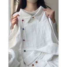 官图实价日系通勤风艺术感翻领衬衫春季宽松显瘦彩色扣子百搭款
