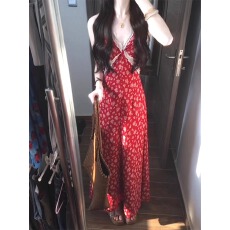 批发纯欲风气质穿搭碎花连衣裙女蕾丝显瘦设计感夏季修身高级感长裙子