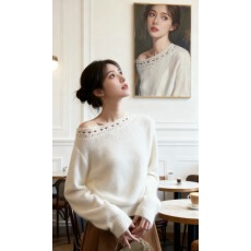 批发打底上衣法式羊驼毛<b class='q'>手工</b>钩花斜肩针织罩衫<b class='q'>毛衣</b>女秋季高级感慵懒风