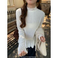 批发原版面料 内搭秋季<b class='q'>打底衫</b>t恤<b class='q'>女</b>气质蕾丝花边韩系慵懒上衣