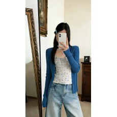 宋正恩紫色针织开衫女早春新款韩系修身短款百搭时尚辣妹上衣外套