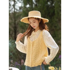 批发素色左岸法式奶黄色针织马甲女叠穿2026新款甜美减龄<b class='q'>镂空</b>坎肩背心