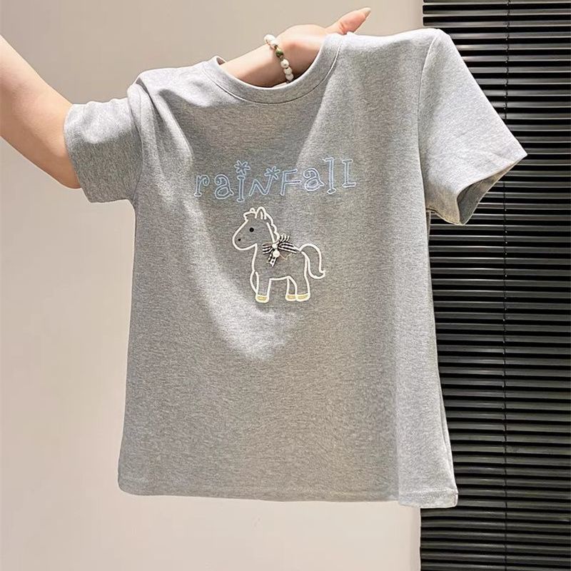 RY2131# 韩系简约圆领短袖t恤女2026年夏季新款巨好看重工刺绣设计...