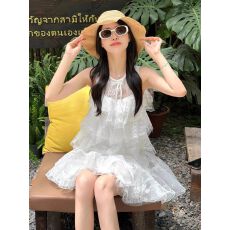 批发韩系夏日穿搭一整套温柔甜美风白色<b class='q'>蕾丝</b>无袖背心蓬蓬短裙<b class='q'>两件套</b>装