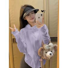 有帽檐、手指洞紫色透气连帽防晒服夏季宽松休闲百搭开衫外套