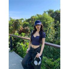 260克莫代尔 性感辣妹短款紧身露脐短袖T恤女夏季显瘦百搭上衣