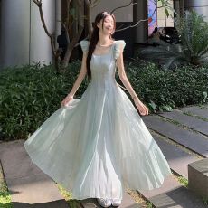 批发原版做法有内里法式甜美方领小飞袖<b class='q'>连衣裙</b>度假风修身温柔<b class='q'>收腰</b>裙子