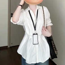 批发2026新款白色<b class='q'>长袖</b>衬衫女夏季超火法式独特衬衣高级感内搭收腰上衣