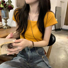 批发<b class='q'>纯棉</b>罗纹韩系甜辣短袖T恤夏季韩版修身内搭外穿<b class='q'>打底衫</b>U领正肩上衣