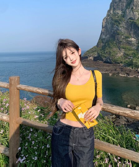 회색 광장 칼라 반팔 티셔츠 여성 여름 프랑스식 몸매 가꾸기 슬림해 보이는 순수한 욕망 섹시함 아메리칸 핫걸 쇼트 스타일 타이트 맨위