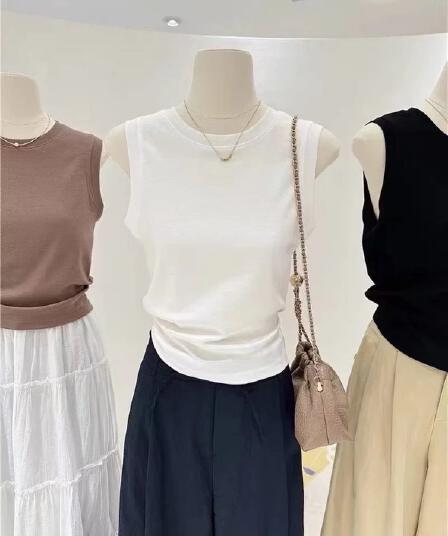 익스트림 제인 바람 순면 단어 조끼 외출용 긍정적 인 어깨 라운드 넥 루즈핏 슬림해 보이는 민소매 슬립 맨위 여성 여름 새로운