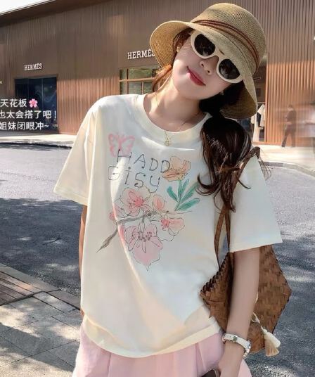 작은 대중 디자인 센스 티셔츠 여성 프린트 자수 다용도 라운드 넥 반팔 부드럽다 프로 피부