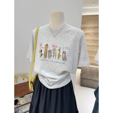 春夏韩系卡通风趣味小狗印花短袖T恤女宽松百搭圆领显瘦上衣半袖