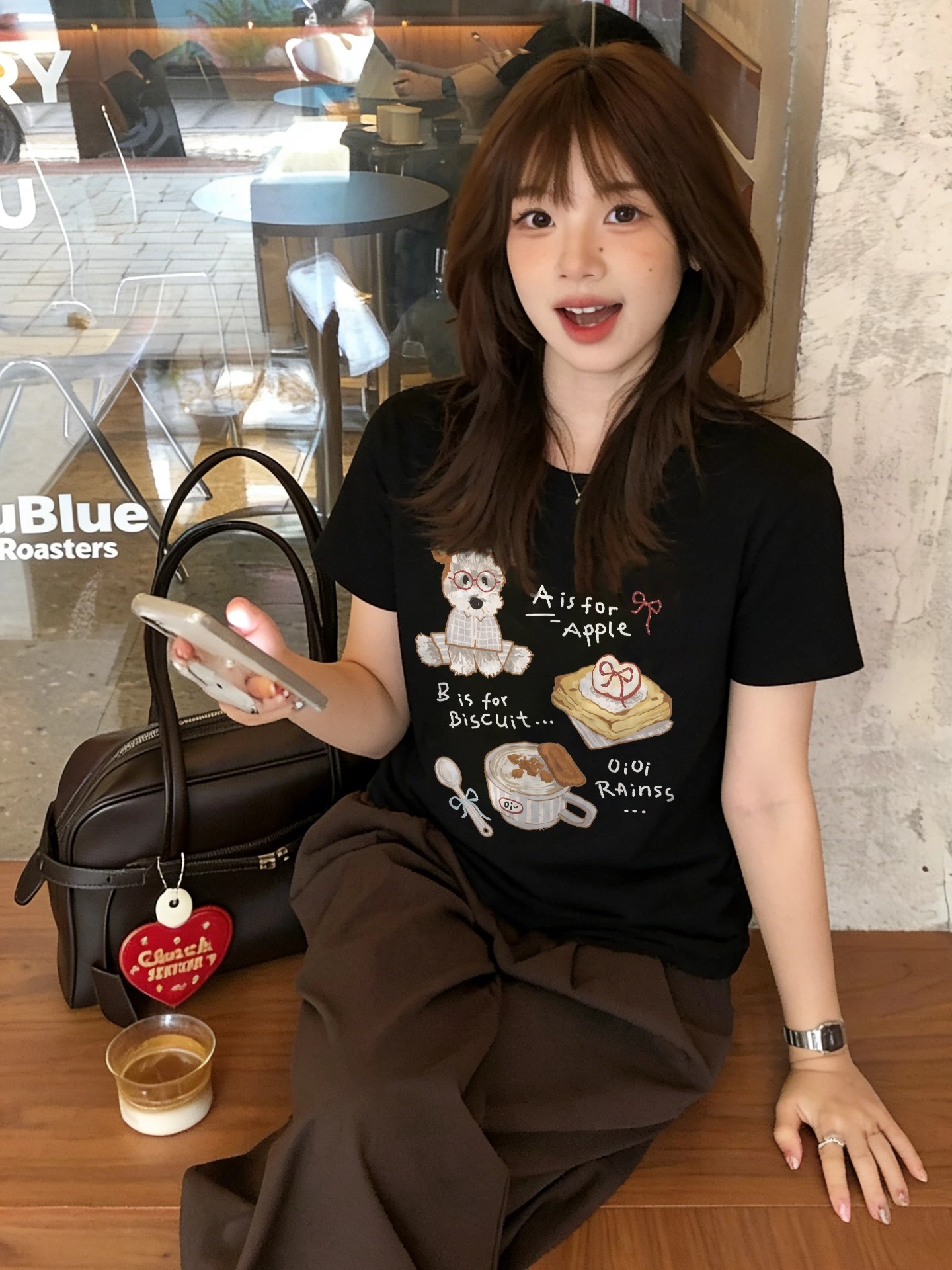 경관 그림 21 순면 210 그램 면 여름 드레스 한 부서 반팔 티셔츠 여성 한국 스타일 루즈핏 빅 사이즈 프린트