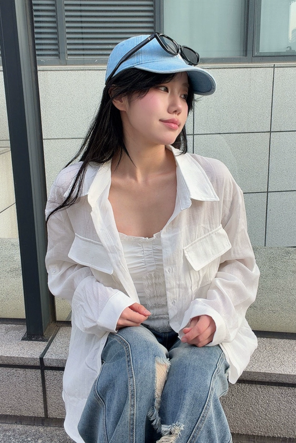 오래된 돈 바람 느슨함 센스 모방 아마 화이트 셔츠 맨위 여성 프랑스식 익스트림 제인 주간 실크 마이크로 ~을 통해 얇고 가벼운 자외선 차단 재킷