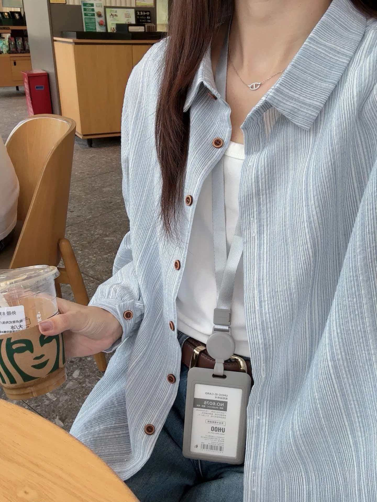 프랑스식 고급 센스 루즈핏 파란색 스트라이프 여성 셔츠 여름 얇은 스타일 패션 셔츠 긴팔 중간 길이 재킷