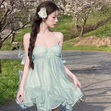 批发原版做法有内里薄荷绿海边度假氛围感飘逸<b class='q'>雪纺</b>遮肉显瘦小个子短裙