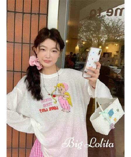 외국 가스 고유 한 Chic 맨위 2026 새로운 이른 가을 화이트 프린트 티셔츠 여성 긴 소매 디자인 센스