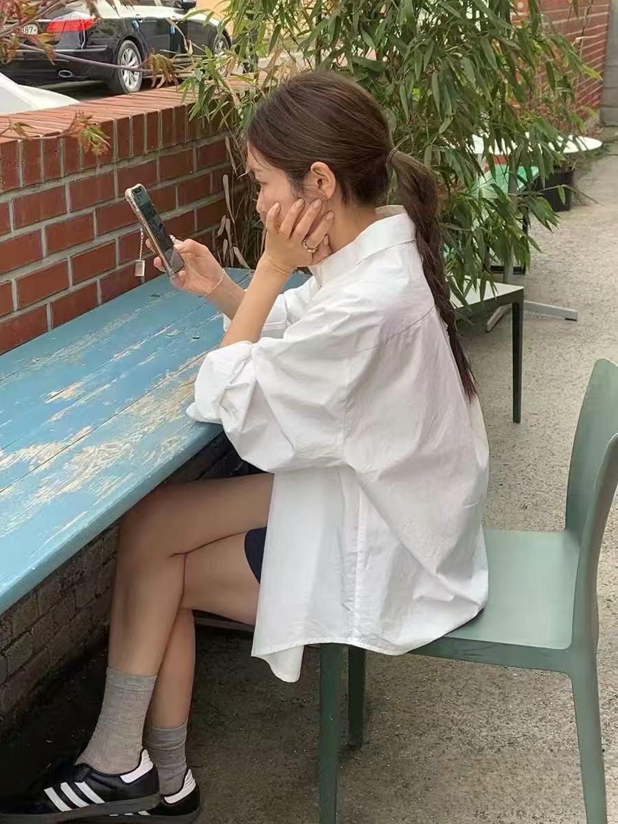 화이트 긴팔 여성 셔츠 2026 봄 가을 한 부서 루즈핏 프로필 모양 다용도 캐주얼 순면 자외선 차단 셔츠 재킷