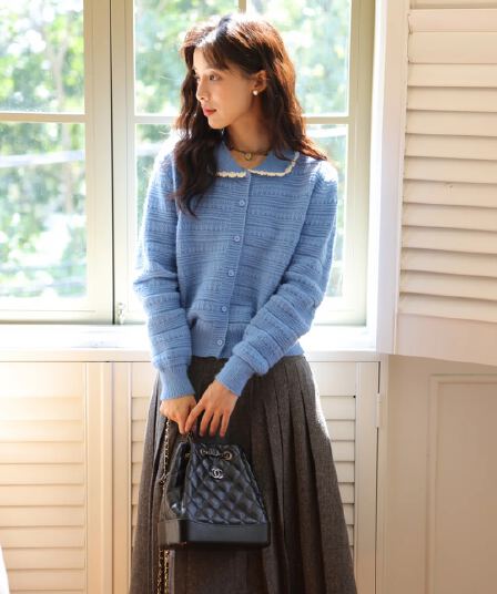 베이비 칼라 스웨터 오픈 가디건 여성 가을 겨울 새로운 한 부서 디스플레이 화이트 품격 느긋한 루즈핏 맨위