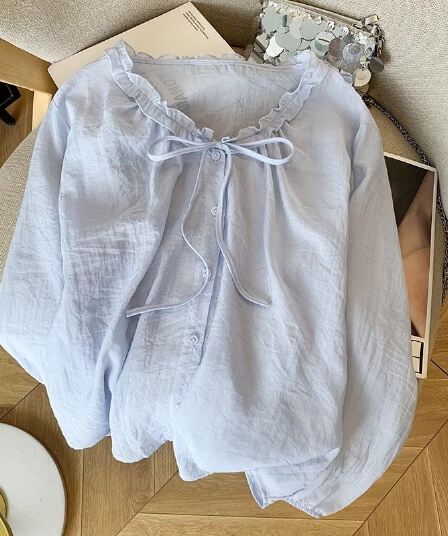 고유 한 Chic 슈퍼 잘 생긴 레이스업 목이버섯 V넥 자외선 차단 셔츠 여름 빛 얇은 얼음 실크 외부 가져 가라. 셔츠 재킷