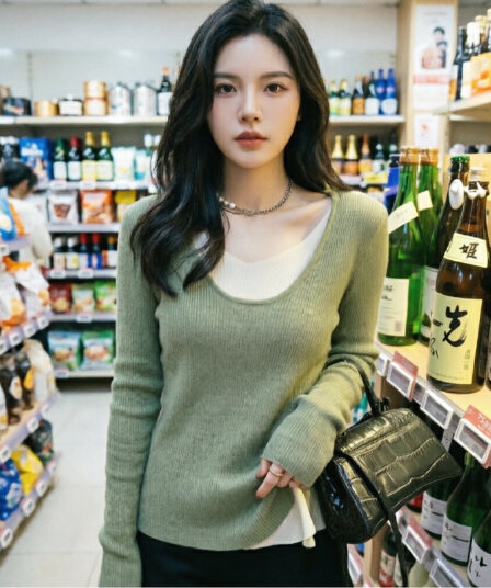 봄 가을 새로운 V넥 불규칙 니트 스웨터 페이크 레이어드 여성 레저 인사이드 가져 가라. 예쁜 스웨터 Chic 작은 대중 맨위