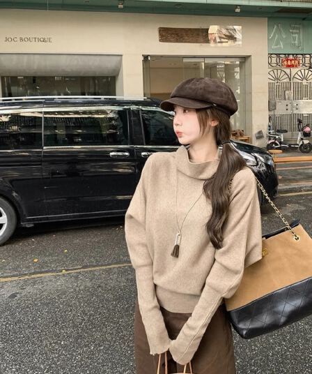 프랑스식 말뚝 더미 칼라 풀오버 만나는 스웨터 여자 가을 겨울철 느긋한 바람 작은 키 허리 수축 인사이드 가져 가라. 니트 스웨터 맨위
