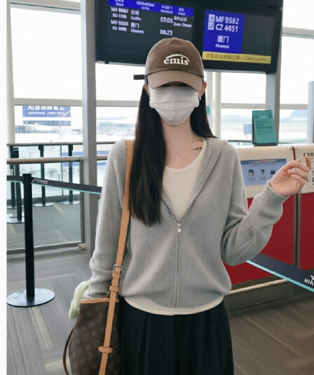 루즈핏 슬림해 보이는 3 차원 후아 남편 그리드 후드 오픈 가디건 여성 레저 다용도 양모 재킷
