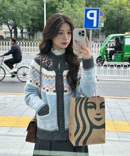 가을 공정한 섬 너구리 플러시 스웨터 오픈 가디건 여성 가을 캐주얼 고급 센스 느긋한 바람 니트 재킷 작은 키