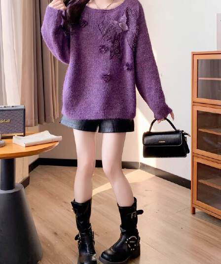 무거운 작업 패션 3 차원 나비 매듭 장식 라운드 넥 스웨터 여자 가을 겨울 새로운 품격 고급 센스 느긋한 바람 맨위