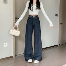 批发实拍实价~重工铆钉彩钻腰头<b class='q'>微喇</b><b class='q'>牛仔裤</b>女秋季新款低腰显瘦喇叭裤