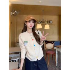 批发韩系高级感克莱因蓝色针织开衫女秋冬宽松慵懒风软糯短款毛衣<b class='q'>外套</b>