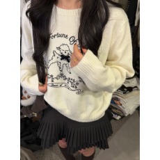 批发韩系简约全羊毛卡通小羊万针刺绣针织衫女秋<b class='q'>冬</b>款显瘦百搭软糯毛衣