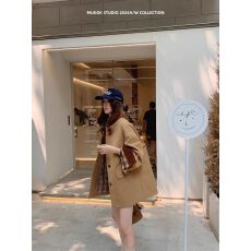 批发卡其色撞色拼接风衣外套女春秋2026新款英伦风时尚休闲chic大衣潮