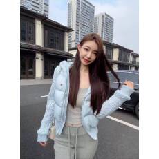 批发爆款蒙蒙拼接针织连帽羽绒服