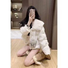 批发爆款小香风重工烧花个性羽绒服